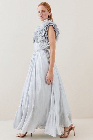 Lydia Millen Tall Metallic Feather Ruffle Woven Maxi Dress